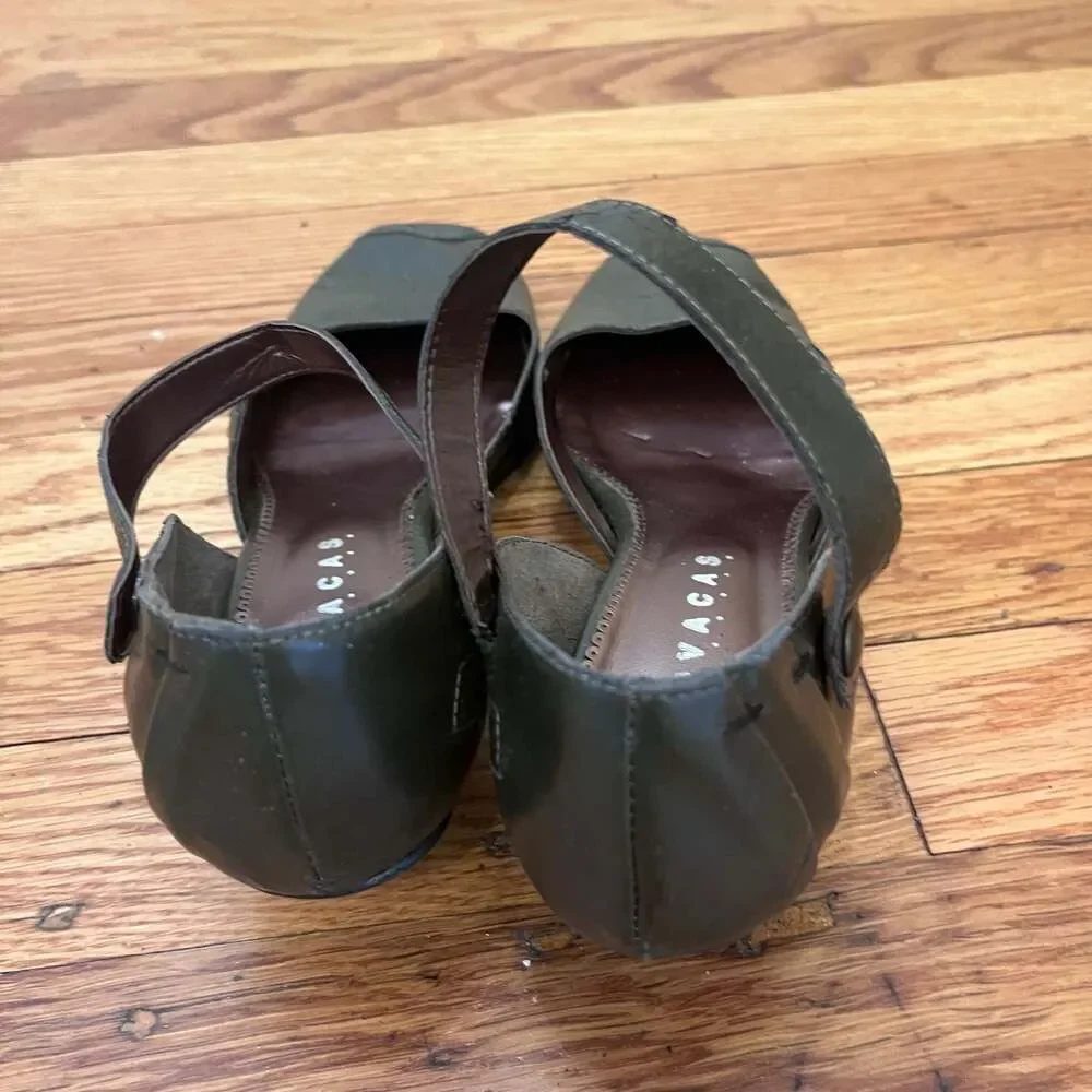 Novacas Vegan Olive Green Low Wedge Ankle Strap Mary Jane Shoes